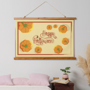 Framed greeting card Happy Halloween typography   Hanging Tapestry