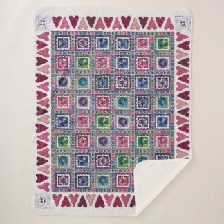 Framed Hearts Patchwork Fleece Blanket