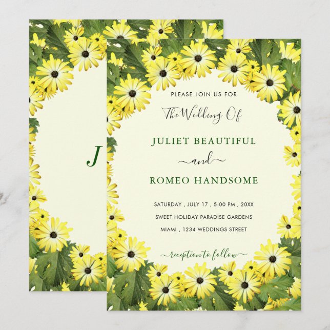 Framed Leaves Flovers Wedding Invitation Example (Front/Back)