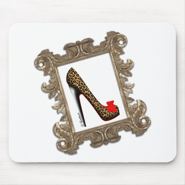Framed Leopard Stiletto Pump Mouse Mat (Front)