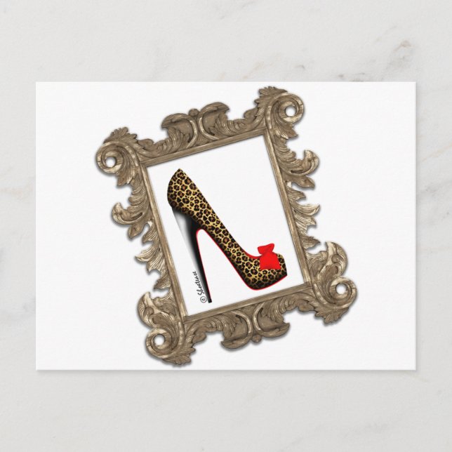 Framed Leopard Stiletto Pump Postcard (Front)