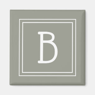 Framed Minimalist Monogrammed Letter Initial Green Magnet