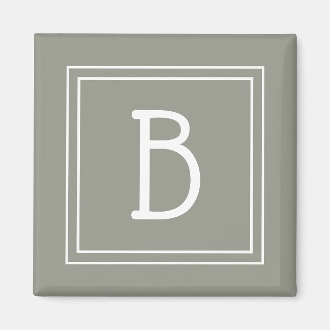Framed Minimalist Monogrammed Letter Initial Green Magnet (Front)