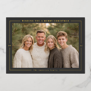Framed Modern Christmas Photo Foil Holiday Card