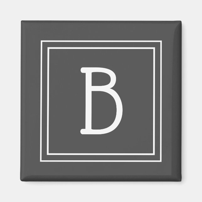 Framed Modern Monogrammed Letter Initial Grey Magnet (Front)
