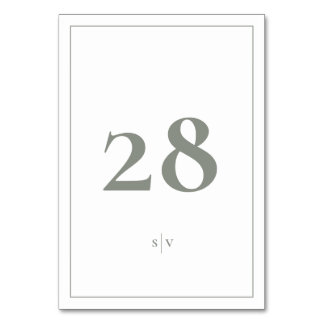 Framed | Monogram Elegant Sage Green Wedding Table Number