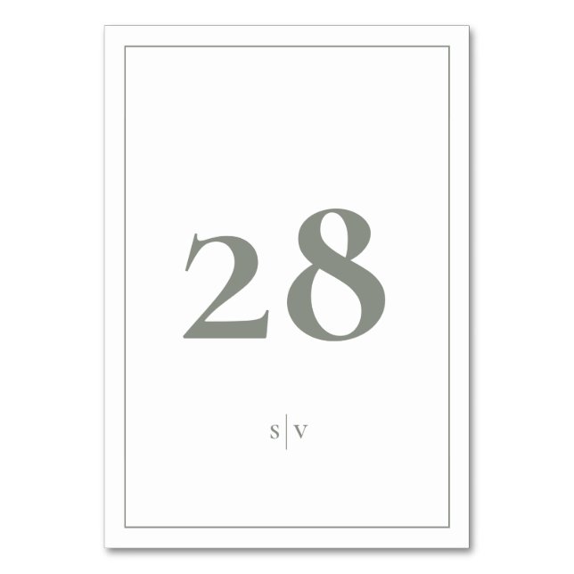 Framed | Monogram Elegant Sage Green Wedding Table Number (Front)
