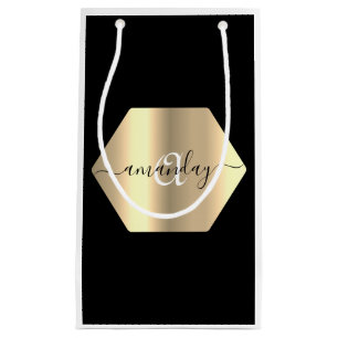 Framed Monogram Name Gold Black Branding Favour Small Gift Bag