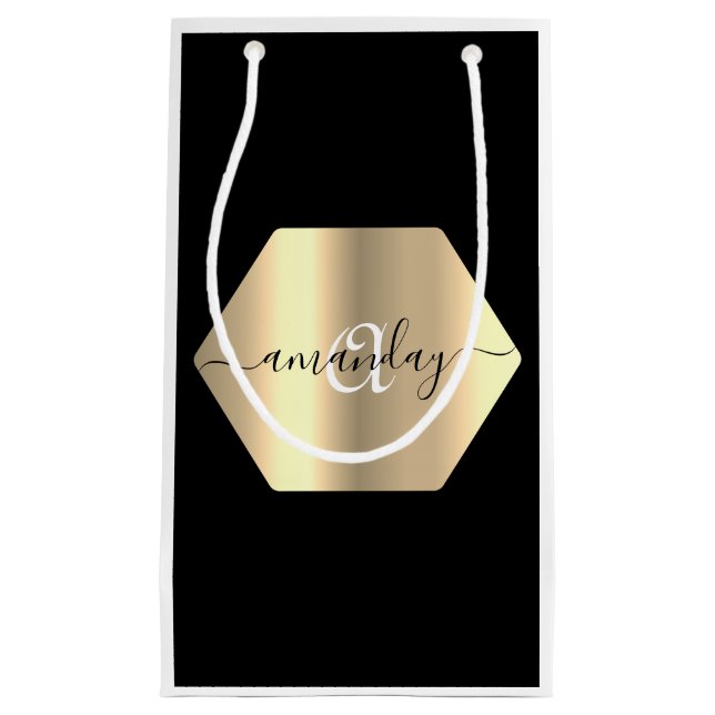 Framed Monogram Name Gold Black Branding Favour Small Gift Bag (Front)