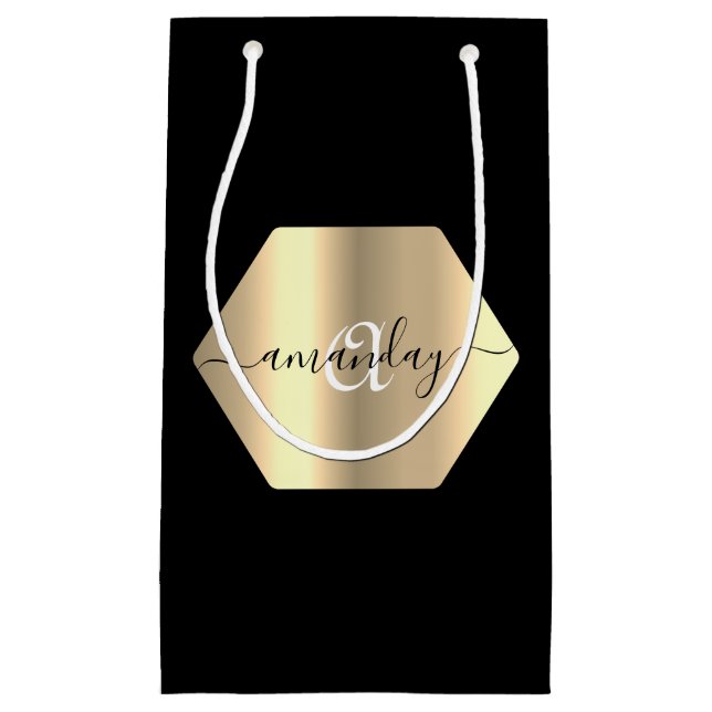 Framed Monogram Name Gold Black Fashion Boutique Small Gift Bag (Front)