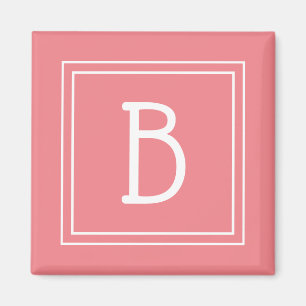 Framed Monogram Soft Pink Coral & White Initial Magnet