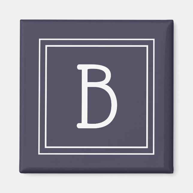 Framed Monogrammed Midnight Blue & White Initial Magnet (Front)