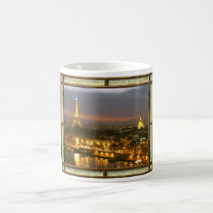 Framed Paris by Night in Rustic Frame Mug