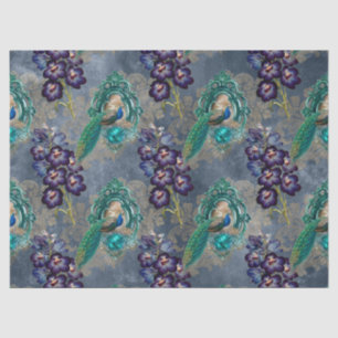 Framed Peacocks and Purple Flowers Decoupage Tissue Paper