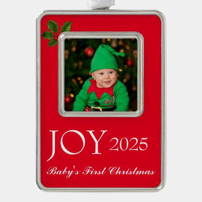 Framed Photo Ornament-Baby's First  Silver Plated Framed Ornament (Front)