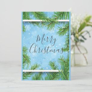 Framed Pine Needles with Snow - Personalise Holiday Card