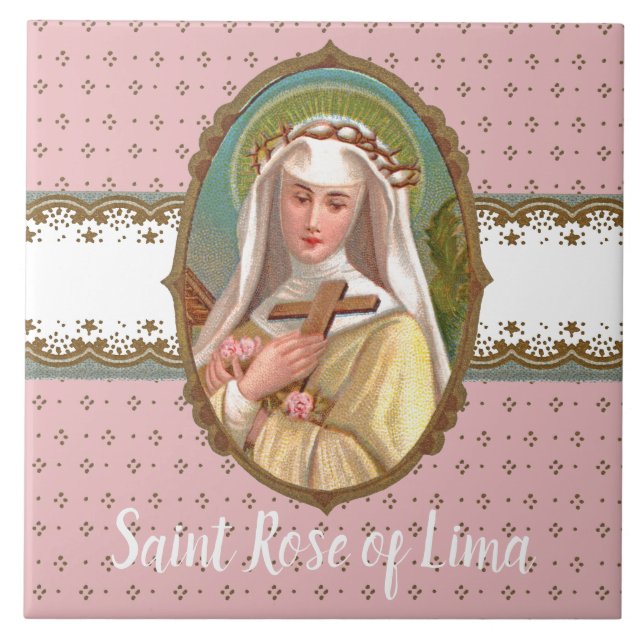 Framed Portrait of St. Rose of Lima (M 024b) Tile (Front)