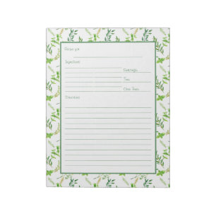 Framed Recipe Page for Green Herb Leaves Binder Notepad