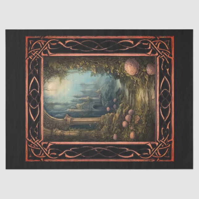 Framed Scenic Gothic Florals Decoupage Tissue Paper (Front)