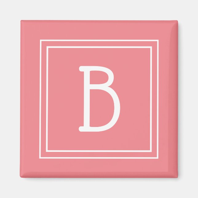 Framed Simplistic Monogrammed Letter Initial Coral Magnet (Front)