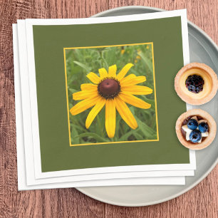 Framed Single Yellow Rudbeckia Flower Photograph Napkin
