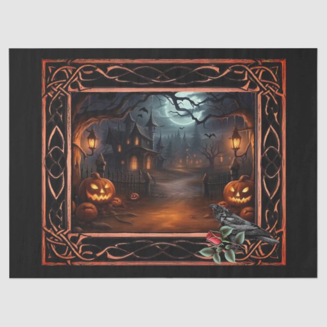 Framed Spooky Halloween Decoupage Tissue Paper (Front)