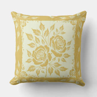 Framed Woodcut Bouquet Gold Cushion