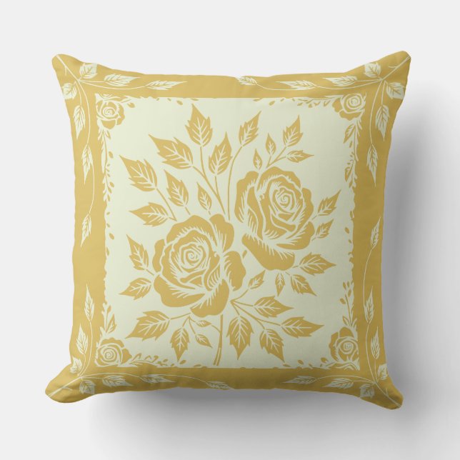 Framed Woodcut Bouquet Gold Cushion (Front)