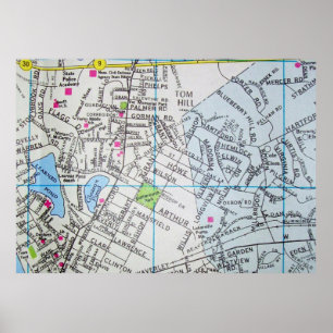 Framingham, MA Vintage Map Poster