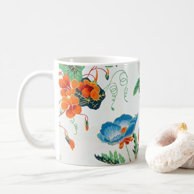 France 1830 Floral Antique Wallpaper Coffee Mug (With Donut)
