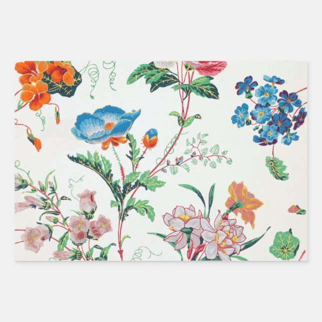 France 1830 Floral Antique Wallpaper Wrapping Paper Sheet (Front)