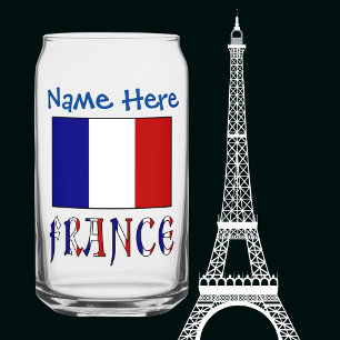 France and French Flag Blue Personalisation Can Glass