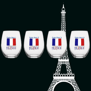 France and French Flag Blue Personalisation Stemless Wine Glass