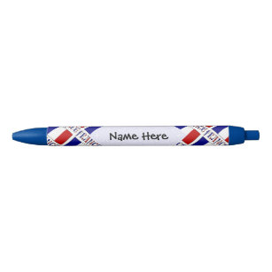 France and French Flag with Your Name Black Ink Pen