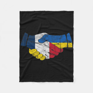 France And Ukraine Friendship Handshake Flags Vint Fleece Blanket