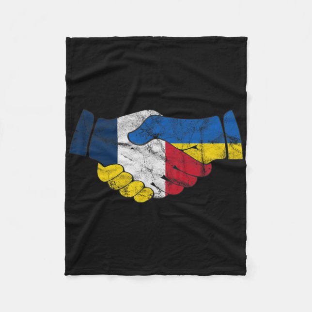 France And Ukraine Friendship Handshake Flags Vint Fleece Blanket (Front)