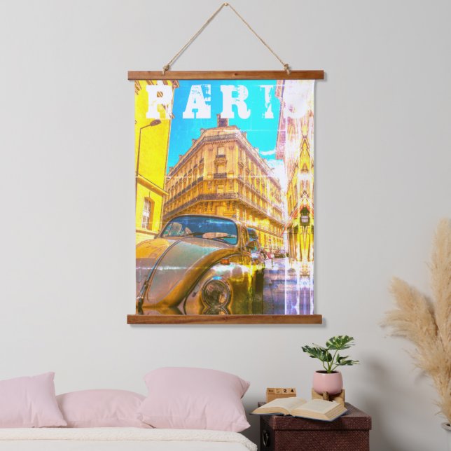 France Architecture French Street Old Car Paris Hanging Tapestry (Bedroom)