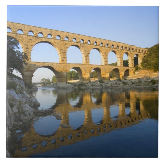 France, Avignon. The Pont du Gard Roman aqueduct Tile (Front)