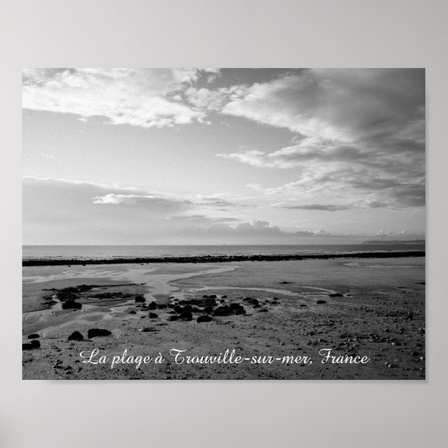 France beach photograph black white poster (Front)
