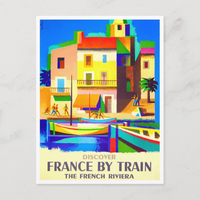 France by train vintage travel postcard (Front)
