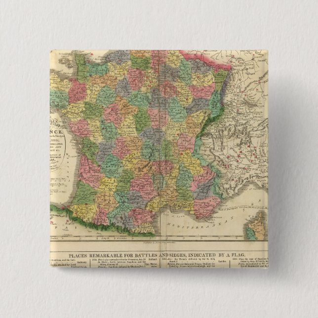 France Chronology Map 15 Cm Square Badge (Front)