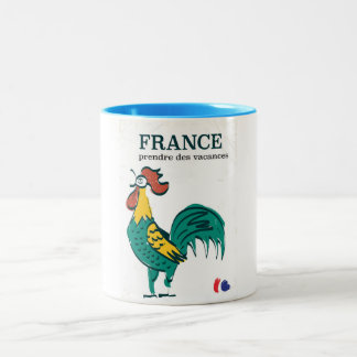 France cockerel vintage travel poster Two-Tone coffee mug