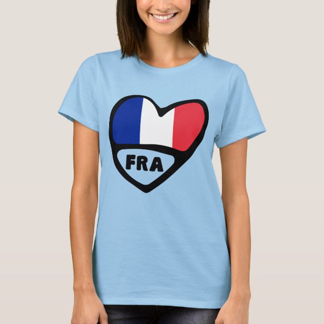 France Country Code Flag Heart, FRA T-Shirt (Front)