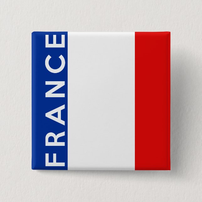 france country flag symbol name text 15 cm square badge (Front)