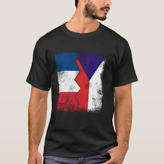 France Czech Republic Flags Half Czech French Root T-Shirt (Front)