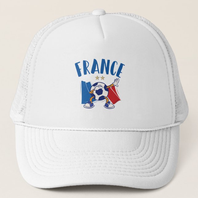 France Dabbing Soccer Ball Flag 2 stars Trucker Hat (Front)