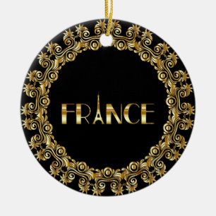 France, Eiffel Tower, Gold Design Ceramic Tree Decoration