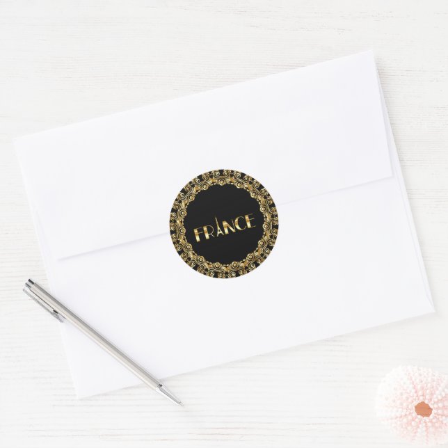 France, Eiffel Tower, Gold Design Classic Round St Classic Round Sticker (Envelope)
