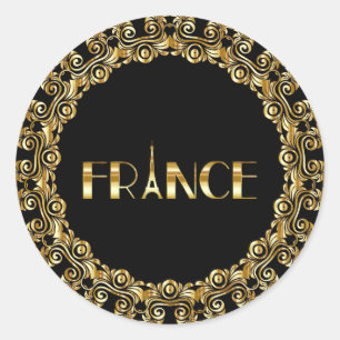 France, Eiffel Tower, Gold Design Classic Round Sticker