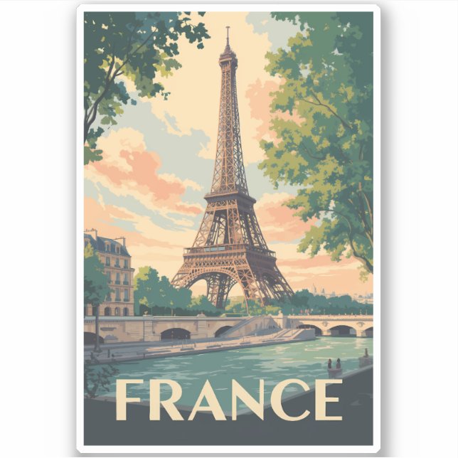 France Eiffel Tower Travel Art Vintage (Front)